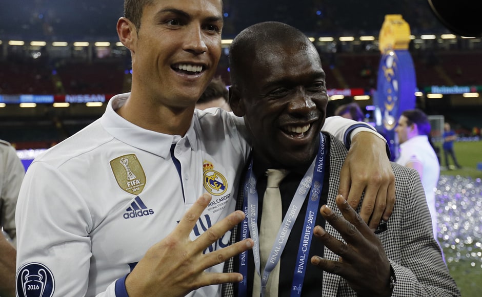 Real Madrid's Cristiano Ronaldo with former AC Milan, Real Maddrid and Ajax midfielder Clarence Seedorf. Both players have won the Champions League four times. AFP Real Madrid's Cristiano Ronaldo with former AC Milan, Real Maddrid and Ajax midfielder Clarence Seedorf. Both players have won the Champions League four times. AFP