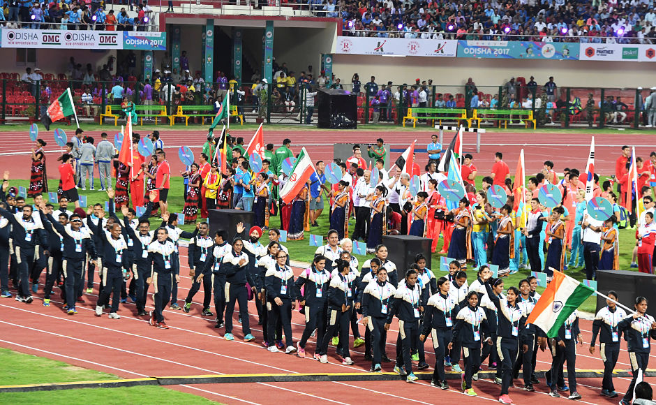 The Indian contingent led the team parade at the Kalinga Stadium. AFP The Indian contingent led the team parade at the Kalinga Stadium. AFP