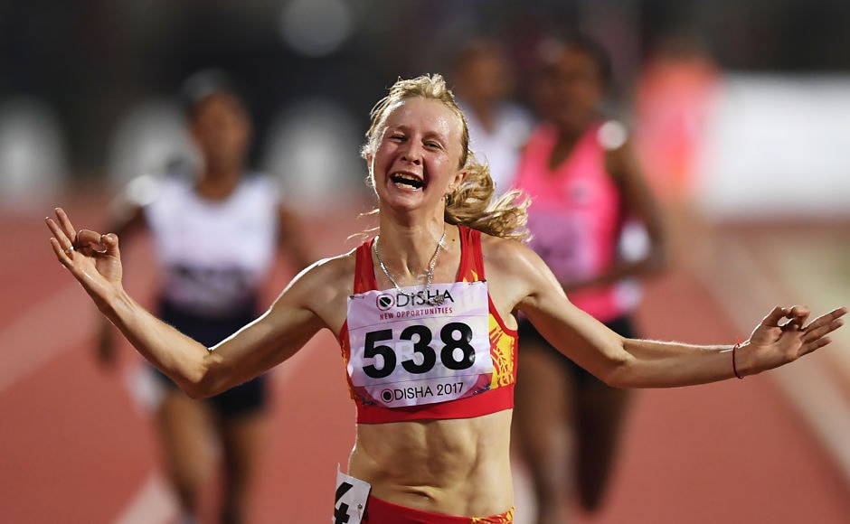 Kzakhstan athlete Darya Maslova celebrates after winning the women's 5000m at the 22nd Asian Athletics Championships. AFP Kzakhstan athlete Darya Maslova celebrates after winning the women's 5000m at the 22nd Asian Athletics Championships. AFP