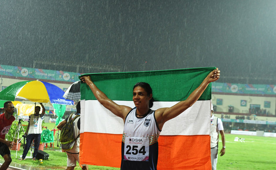 India's Nirmala Sheoran celebrates after winning the women's 400m event. AFP India's Nirmala Sheoran celebrates after winning the women's 400m event. AFP