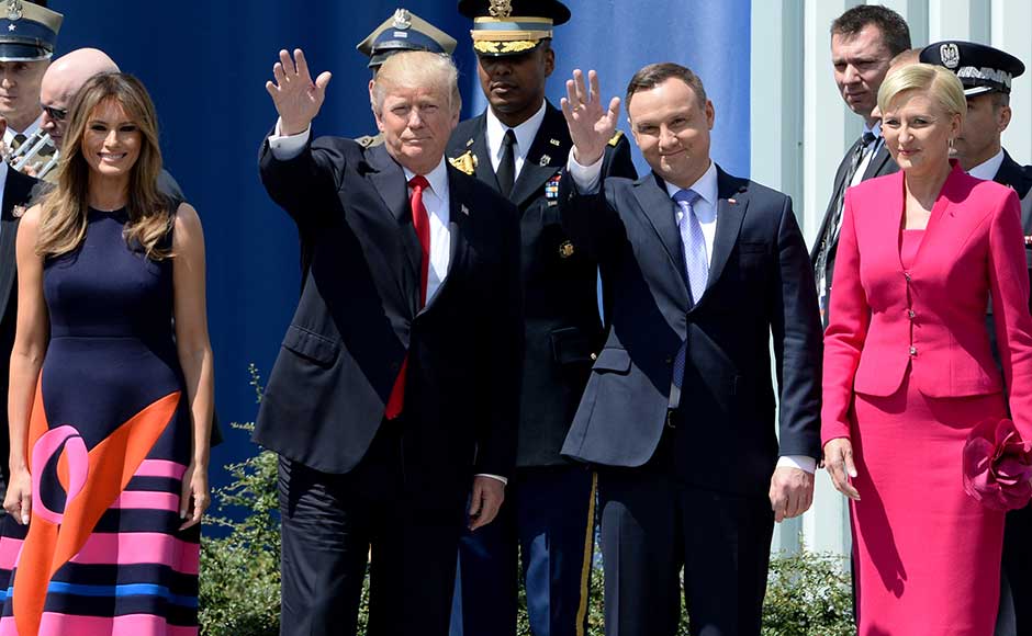 Donald Trump's high-stakes trip to Europe, where he faces a prickly G20 meeting and animosity from traditional US allies, kicks off on a comforting note — in front of a friendly crowd bussed in by his sympathetic hosts in Poland. AP Donald Trump's high-stakes trip to Europe, where he faces a prickly G20 meeting and animosity from traditional US allies, kicks off on a comforting note — in front of a friendly crowd bussed in by his sympathetic hosts in Poland. AP