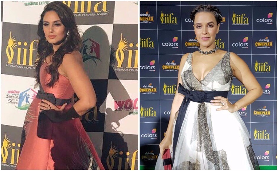(L) Huma Qureshi and (R) Neha Dhupia on the IIFA 2017 green carpet. Images via Twitter (L) Huma Qureshi and (R) Neha Dhupia on the IIFA 2017 green carpet. Images via Twitter