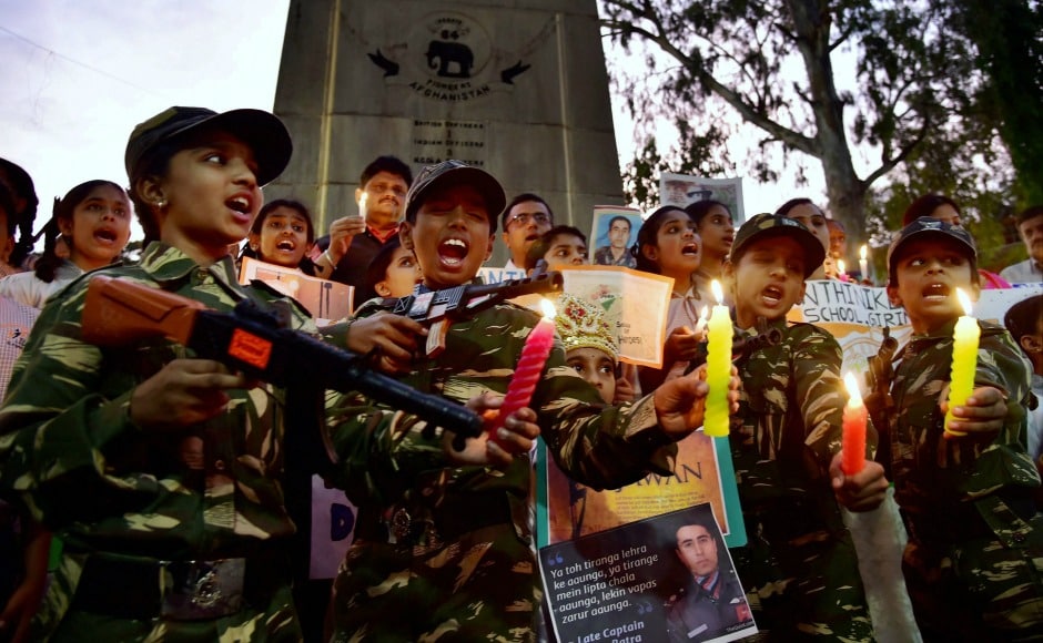 Students in Bengaluru dressed in army costume also paid tribute to the martyrs of the Kargil War. PTI Students in Bengaluru dressed in army costume also paid tribute to the martyrs of the Kargil War. PTI