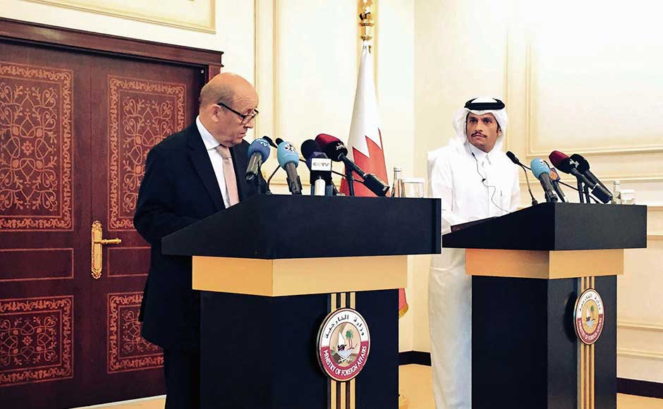 Qatar's foreign minister welcomed France's support for mediation aimed at finding a solution "based on constructive dialogue... and respect of state sovereignty and international law". “We look forward to France's support of the Kuwaiti mediation and American efforts," he said. AP Qatar's foreign minister welcomed France's support for mediation aimed at finding a solution "based on constructive dialogue... and respect of state sovereignty and international law". “We look forward to France's support of the Kuwaiti mediation and American efforts," he said. AP