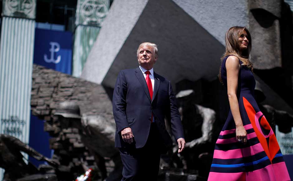 The US president, in his public speech with Polish counterpart Andrzej Duda, pledged that US would back NATO at the start of the high-stakes visit to Europe on Thursday, as he warned that the future of the West was at risk. Reuters The US president, in his public speech with Polish counterpart Andrzej Duda, pledged that US would back NATO at the start of the high-stakes visit to Europe on Thursday, as he warned that the future of the West was at risk. Reuters