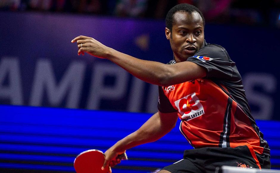 Oilmax-Stag Yoddhas' Aruna Quadri during his match against Falcons TTC's Liam Pitchford. Image Courtesy-Facebook: @UltimateTableTennis Oilmax-Stag Yoddhas' Aruna Quadri during his match against Falcons TTC's Liam Pitchford. Image Courtesy-Facebook: @UltimateTableTennis