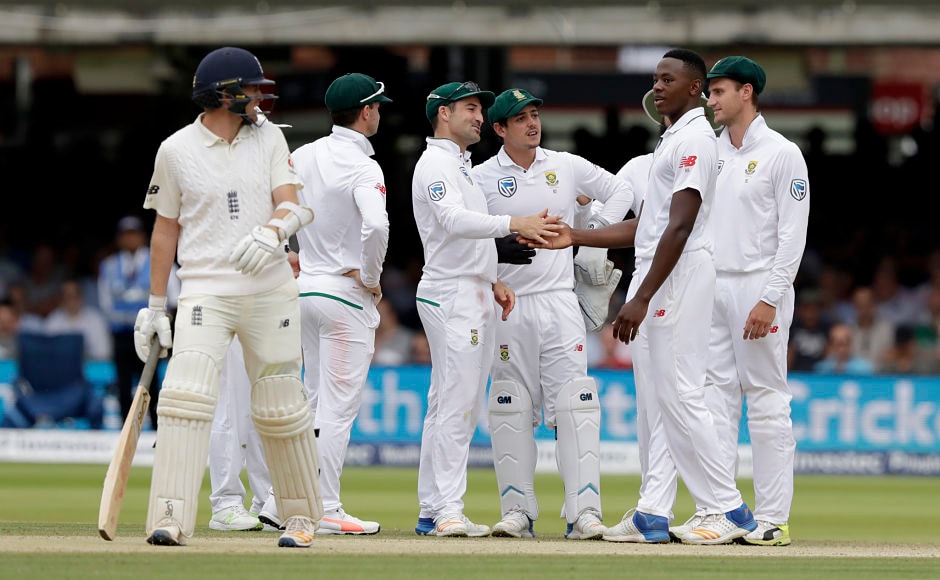 Kagiso Rabada, who has been banned for the next Test for swearing at Ben Stokes, once again had his man and ended up with 3 for 50. AP Kagiso Rabada, who has been banned for the next Test for swearing at Ben Stokes, once again had his man and ended up with 3 for 50. AP