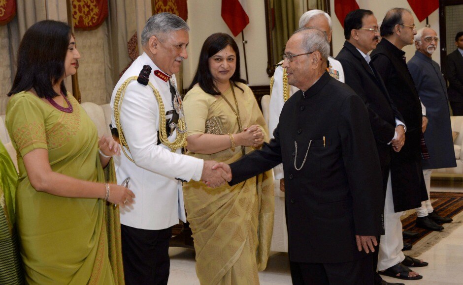 Mukherjee, who is also the Supreme Commander of the Armed Forces, was given a farewell by the Chiefs of Staff Committee at Manekshaw Centre on Friday. PTI Mukherjee, who is also the Supreme Commander of the Armed Forces, was given a farewell by the Chiefs of Staff Committee at Manekshaw Centre on Friday. PTI