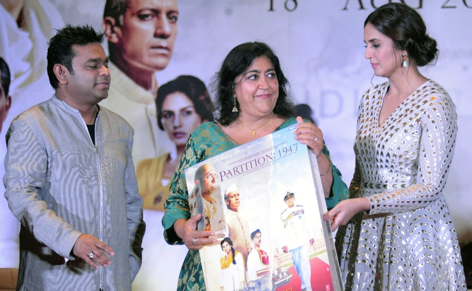 'I wanted to make a big, sumptuous looking period film. Partition is very close to my heart and through a personal story, you get the emotion. My family suffered first-hand. I personally don’t have a homeland,' Chadha said to Firstpost of her film. Here, music director AR Rahman looks on as Chadha and Qureshi release the film's music. Photo: AFP 'I wanted to make a big, sumptuous looking period film. Partition is very close to my heart and through a personal story, you get the emotion. My family suffered first-hand. I personally don’t have a homeland,' Chadha said to Firstpost of her film. Here, music director AR Rahman looks on as Chadha and Qureshi release the film's music. Photo: AFP