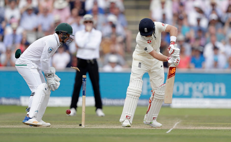New captain Joe Root wasn't able to rescue his side as he was bowled by Keshav Maharaj for 5 runs. AP New captain Joe Root wasn't able to rescue his side as he was bowled by Keshav Maharaj for 5 runs. AP