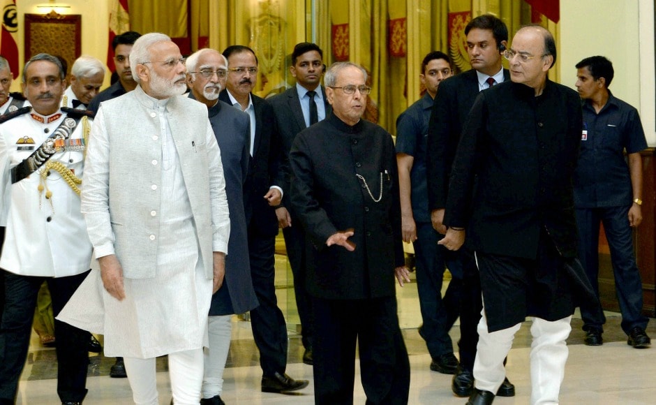 President Pranab Mukherjee was accompanied by Vice-President Hamid Ansari, Prime Minister Narendra Modi, and Union Minister for Finance, Corporate Affairs and Defence Arun Jaitley during the dinner on Friday. PTI President Pranab Mukherjee was accompanied by Vice-President Hamid Ansari, Prime Minister Narendra Modi, and Union Minister for Finance, Corporate Affairs and Defence Arun Jaitley during the dinner on Friday. PTI