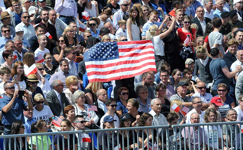 Around 10,000 people turned out to see him, many arriving on free buses laid on by Poland's conservative ruling party, which was eager to ensure Trump got the adulation he craves. AP Around 10,000 people turned out to see him, many arriving on free buses laid on by Poland's conservative ruling party, which was eager to ensure Trump got the adulation he craves. AP