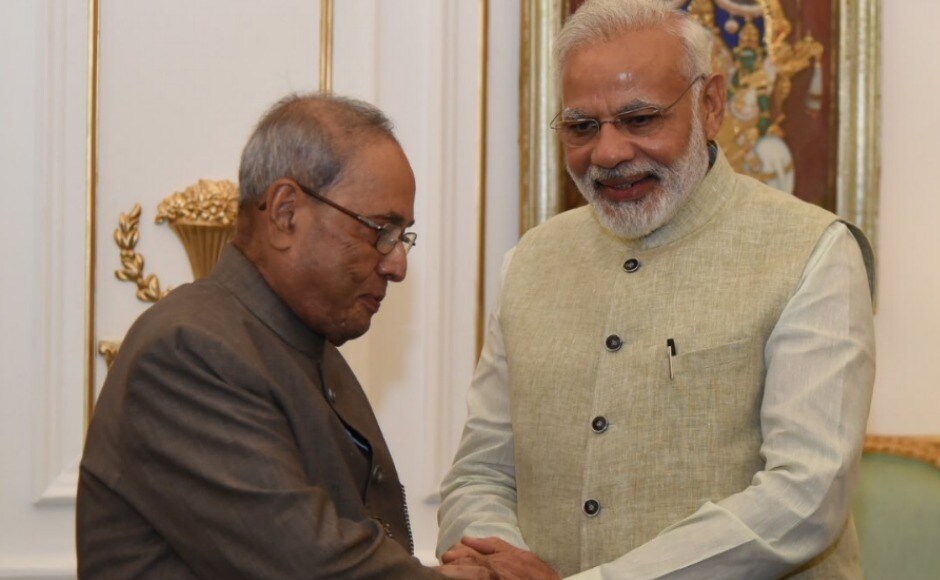 Narendra Modi shares a moment with Mukherjee at the dinner on Saturday. President Mukherjee will be given a farewell by members of parliament on Sunday in the Central Hall of Parliament. Twitter @narendramodi Narendra Modi shares a moment with Mukherjee at the dinner on Saturday. President Mukherjee will be given a farewell by members of parliament on Sunday in the Central Hall of Parliament. Twitter @narendramodi