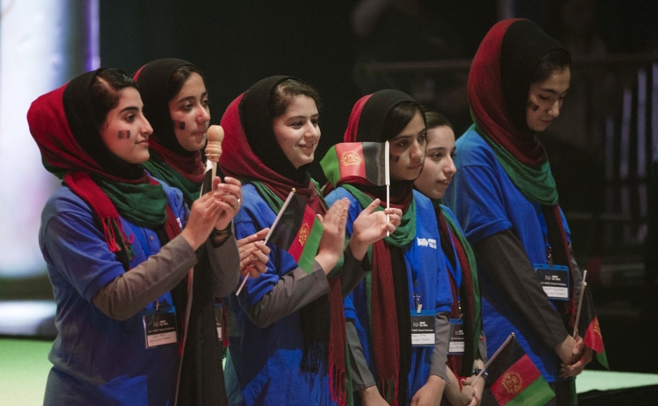 Twice rejected for US visas, an all-girls robotics team from Afghanistan arrived in Washington early Saturday after a last-minute intervention by president Donald Trump. The six-girl team and their chaperone completed their journey just after midnight from their hometown of Herat, Afghanistan, to enter their ball-sorting robot in the three-day high school competition starting Sunday in the US capital. AP Twice rejected for US visas, an all-girls robotics team from Afghanistan arrived in Washington early Saturday after a last-minute intervention by president Donald Trump. The six-girl team and their chaperone completed their journey just after midnight from their hometown of Herat, Afghanistan, to enter their ball-sorting robot in the three-day high school competition starting Sunday in the US capital. AP