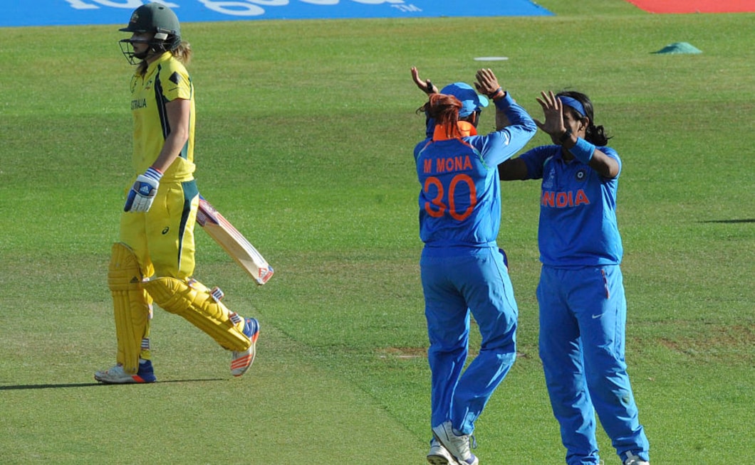 The middle order held on and looked to dent India's hopes of reaching the final. However, India's bowling and fielding pulled the team back into contention. India's Shikha Pandey, right, celebrates with India's Mona Meshram after dismissing Australia's Ellyse Perry. AP The middle order held on and looked to dent India's hopes of reaching the final. However, India's bowling and fielding pulled the team back into contention. India's Shikha Pandey, right, celebrates with India's Mona Meshram after dismissing Australia's Ellyse Perry. AP