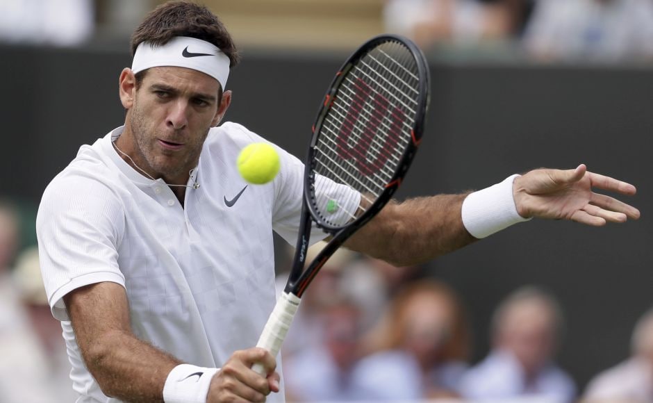 Juan Martin del Potro continued his run of reaching the second round at Wimbledon in each of his eight appearances after beating Thanasi Kokkinakis 6-3, 3-6, 7-5 (2), 6-4. AP Juan Martin del Potro continued his run of reaching the second round at Wimbledon in each of his eight appearances after beating Thanasi Kokkinakis 6-3, 3-6, 7-5 (2), 6-4. AP