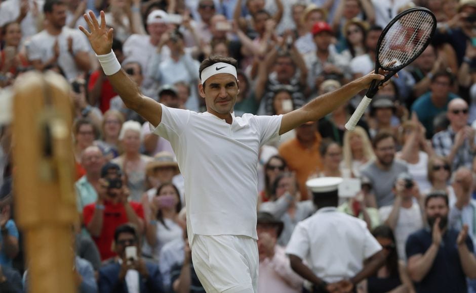 Seven-time Wimbledon champion Roger Federer advanced to the quarterfinals for the 15th time by beating Grigor Dimitrov. AP Seven-time Wimbledon champion Roger Federer advanced to the quarterfinals for the 15th time by beating Grigor Dimitrov. AP
