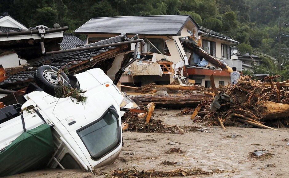 Heavy rain warnings are still in place for parts of the southern island of Kyushu. AP Heavy rain warnings are still in place for parts of the southern island of Kyushu. AP