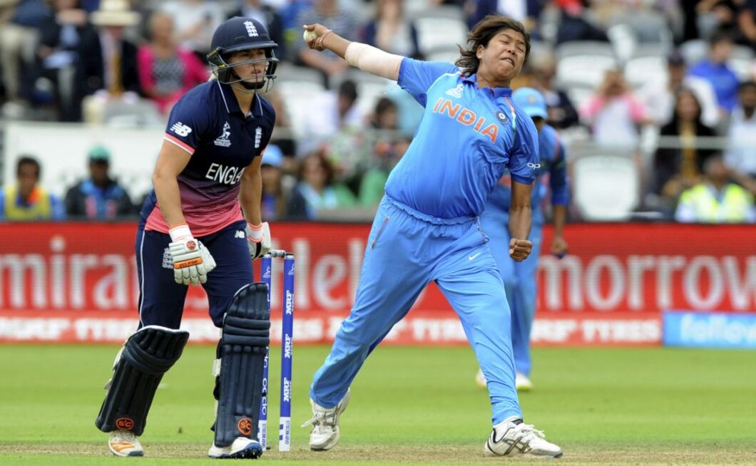 Jhulan Goswami’s 3 for 23 restricted England to 228 for 7 in their 50 overs. AP Jhulan Goswami’s 3 for 23 restricted England to 228 for 7 in their 50 overs. AP