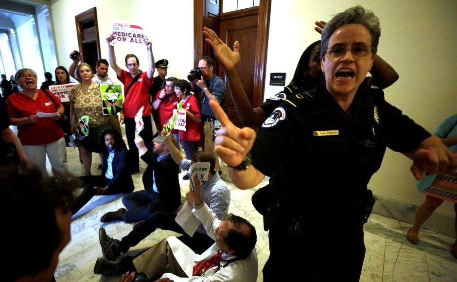 Capitol police said in a statement that 32 men and 48 women were placed under arrest on Monday for "unlawful demonstration activities." Reuters Capitol police said in a statement that 32 men and 48 women were placed under arrest on Monday for "unlawful demonstration activities." Reuters