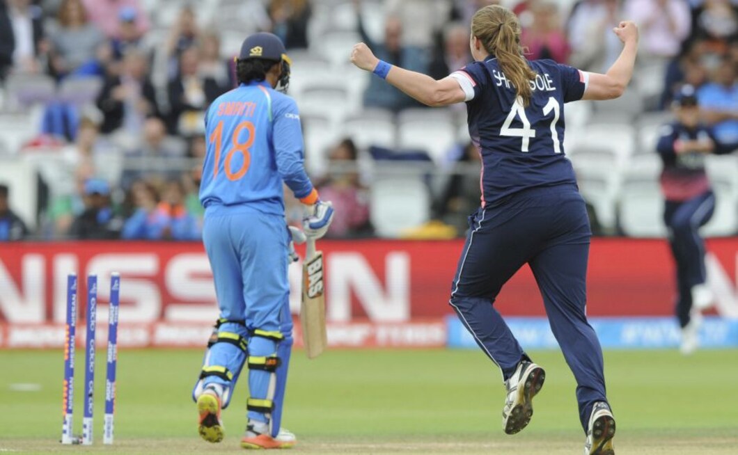 Smriti Mandhana, who began the tournament brilliantly, was dismissed for a duck by Anya Shrubsole in the second over. AP Smriti Mandhana, who began the tournament brilliantly, was dismissed for a duck by Anya Shrubsole in the second over. AP