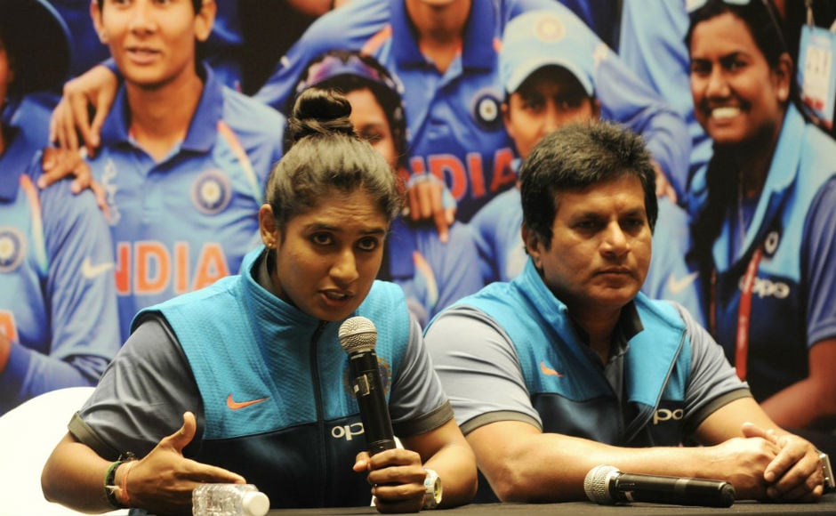 Mithali Raj and coach Tushar Arothe address the media in Mumbai. BCCI Mithali Raj and coach Tushar Arothe address the media in Mumbai. BCCI