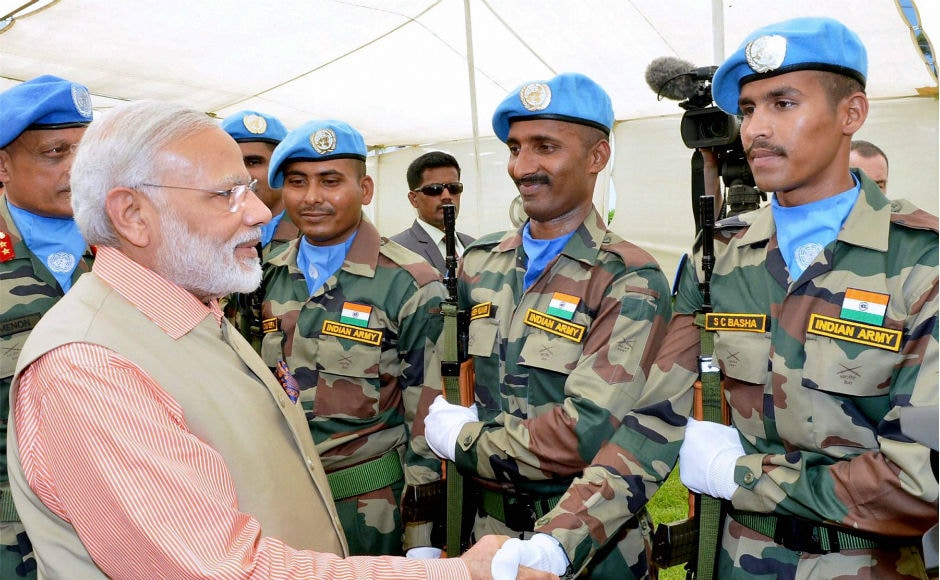 Modi met the members of the Indian contingent of United Nations Interim Force in Lebanon at Haifa. Modi also visited a World War I memorial for Indian soldiers in the city. PTI Modi met the members of the Indian contingent of United Nations Interim Force in Lebanon at Haifa. Modi also visited a World War I memorial for Indian soldiers in the city. PTI