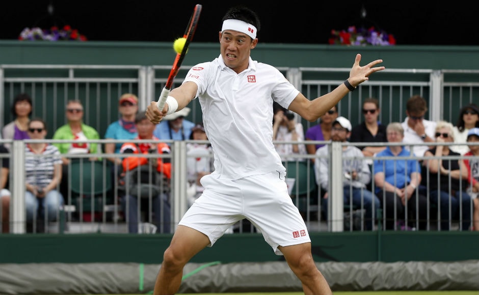 Japan's Kei Nishikori was up against Italy's 2014 US Open finalist Marco Cecchinato. Ninth seed, Nishikori won his opening Wimbledon match in straight sets 6-2, 6-2, 6-0 . AP Japan's Kei Nishikori was up against Italy's 2014 US Open finalist Marco Cecchinato. Ninth seed, Nishikori won his opening Wimbledon match in straight sets 6-2, 6-2, 6-0 . AP