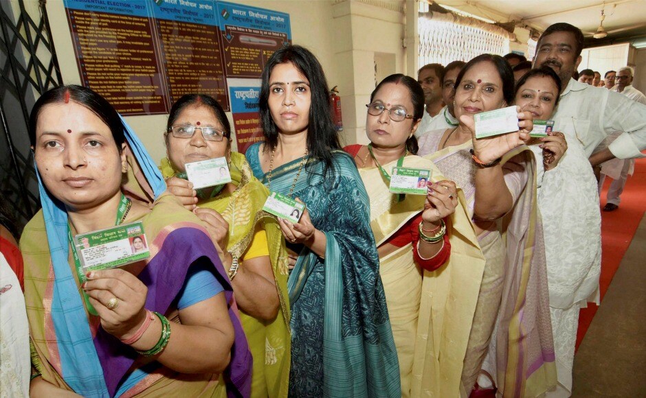 Legislators in Bihar show their identity cards as they queue up outside the Vidhan Sabha to cast their votes for presidential election. The total value of the electoral college is 10,98,903. PTI Legislators in Bihar show their identity cards as they queue up outside the Vidhan Sabha to cast their votes for presidential election. The total value of the electoral college is 10,98,903. PTI