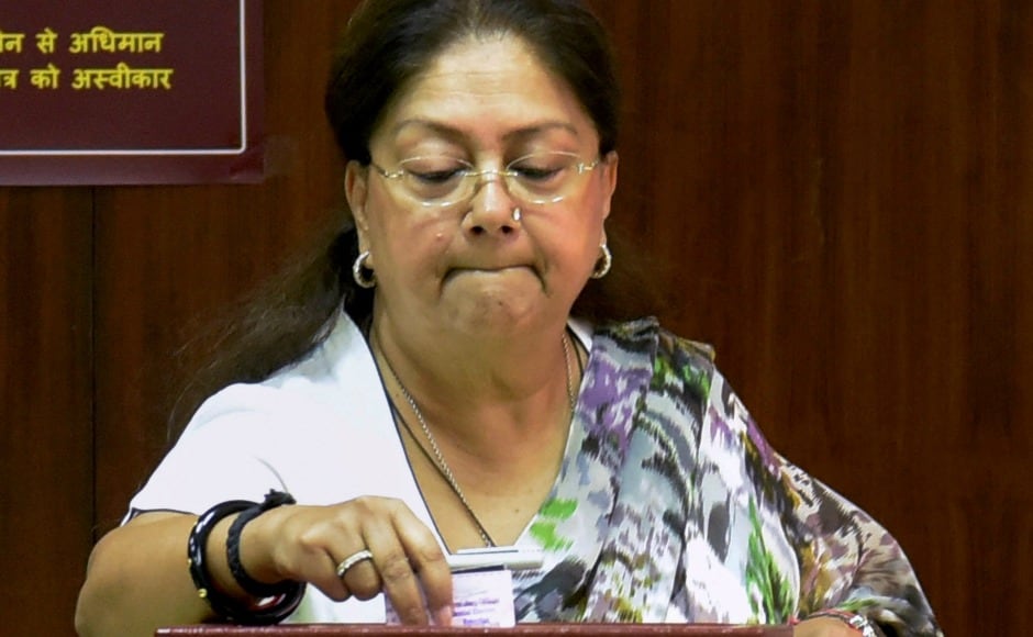Rajasthan chief minister Vasundhara Raje is seen casting her vote at Rajasthan Assembly in Jaipur. In the presidential elected members of both houses of Parliament and Assemblies in states, are eligible to vote. PTI Rajasthan chief minister Vasundhara Raje is seen casting her vote at Rajasthan Assembly in Jaipur. In the presidential elected members of both houses of Parliament and Assemblies in states, are eligible to vote. PTI