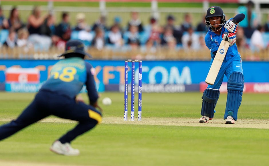 Punam Raut sees her end up and close before Chamari Atapattu caught her at covers off Sripali Weerakkody's bowling. Reuters Punam Raut sees her end up and close before Chamari Atapattu caught her at covers off Sripali Weerakkody's bowling. Reuters
