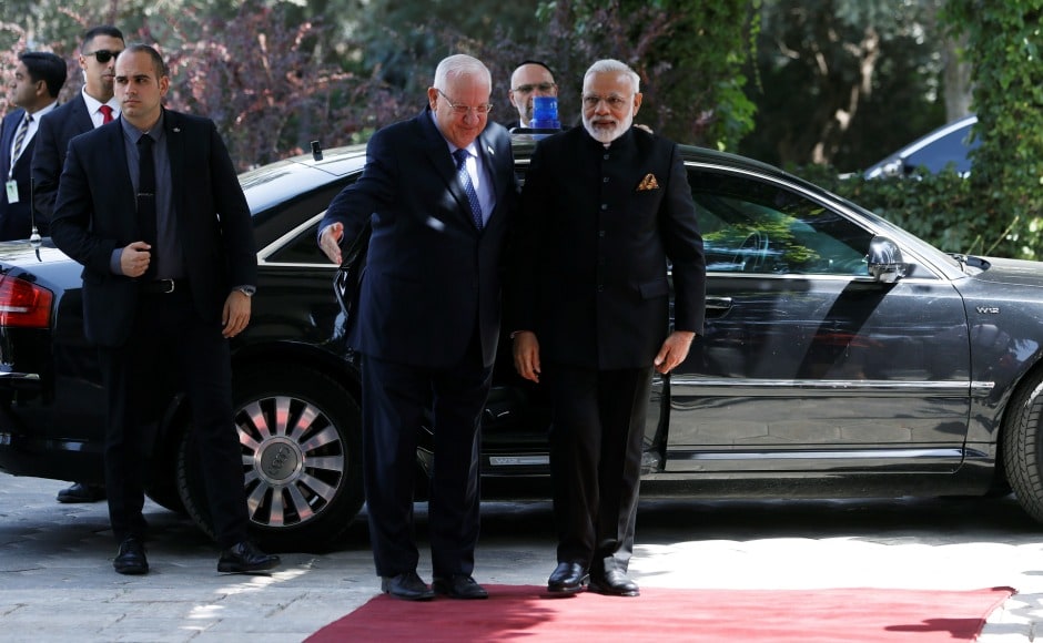 On day 2 of his Israel visit, Narendra Modi met the Israeli president Reuven Rivlin in Jerusalem on Wednesday. Reuters On day 2 of his Israel visit, Narendra Modi met the Israeli president Reuven Rivlin in Jerusalem on Wednesday. Reuters