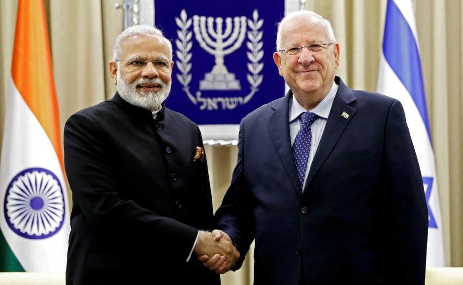 The meeting was held at the president's official residence where Modi stressed on the bilateral ties between the nations by saying, 'I for I, India for Israel and Israel for India.' Reuters The meeting was held at the president's official residence where Modi stressed on the bilateral ties between the nations by saying, 'I for I, India for Israel and Israel for India.' Reuters