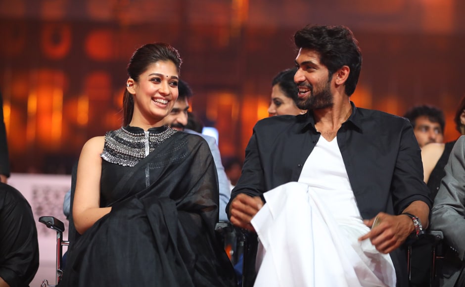 Nayanthara and Rana Daggubati share a canded moment. Image from Twitter. Nayanthara and Rana Daggubati share a canded moment. Image from Twitter.