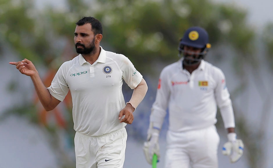 India's Mohammed Shami struck twice in the 15th over to peg Sri Lanka further back on Day 2. AP