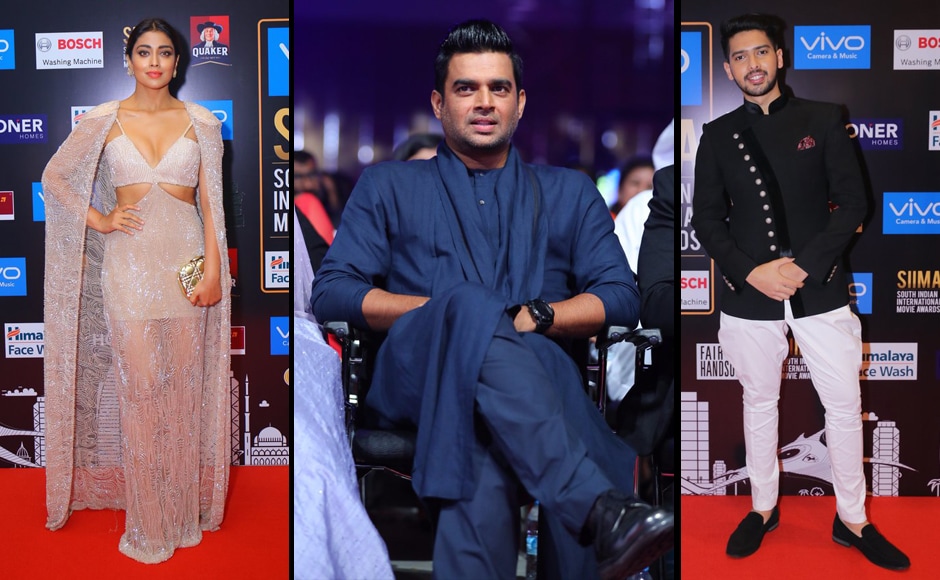 (L-R) Shriya Saran, R. Madhavan and Armaan Malik were also spotted at the awards. Image from Twitter. (L-R) Shriya Saran, R. Madhavan and Armaan Malik were also spotted at the awards. Image from Twitter.
