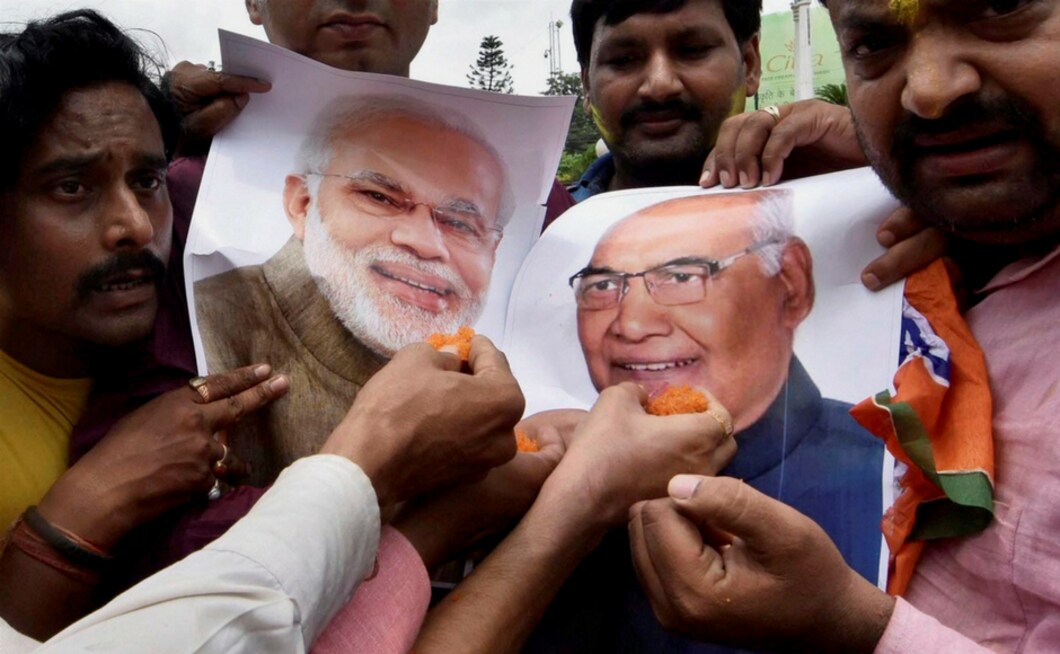 BJP leaders in Patna celebrate the victory of Kovind on Thursday. PTI BJP leaders in Patna celebrate the victory of Kovind on Thursday. PTI