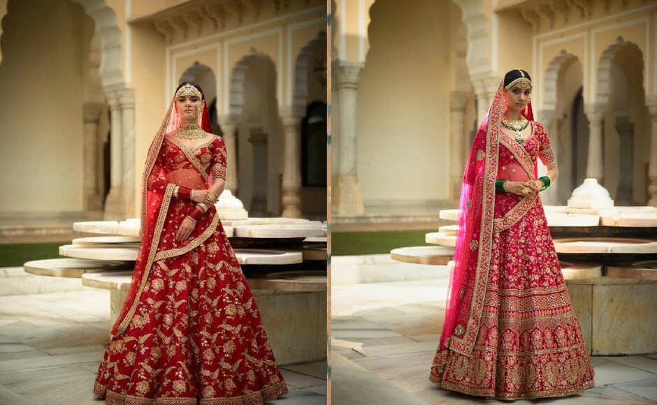 The Devi collection is all about the the Intricate aari, zardosi and applique techniques dexterously applied on kumkum raw silk. These bridal ensembles are paired with polki jewellery set in 22k gold from the collection. The Devi collection is all about the the Intricate aari, zardosi and applique techniques dexterously applied on kumkum raw silk. These bridal ensembles are paired with polki jewellery set in 22k gold from the collection.