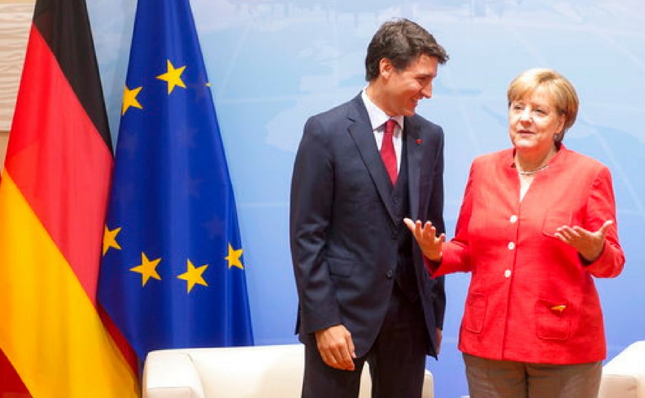Prime Minister Justin Trudeau hears out Merkel during a bilateral meeting at the G20 summit. AP Prime Minister Justin Trudeau hears out Merkel during a bilateral meeting at the G20 summit. AP