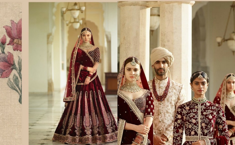 The Gulkand collection borrows heavily from drying rose petals, gulkand, kishmish, cardamom, zarda and pomegranate set the mood and the colour palette. Antiquated zardosi, semi-precious stones and pearls form the basis of these baroque bridalwear lehengas. Image via Sabyasachi Mukherjee/Instagram The Gulkand collection borrows heavily from drying rose petals, gulkand, kishmish, cardamom, zarda and pomegranate set the mood and the colour palette. Antiquated zardosi, semi-precious stones and pearls form the basis of these baroque bridalwear lehengas. Image via Sabyasachi Mukherjee/Instagram