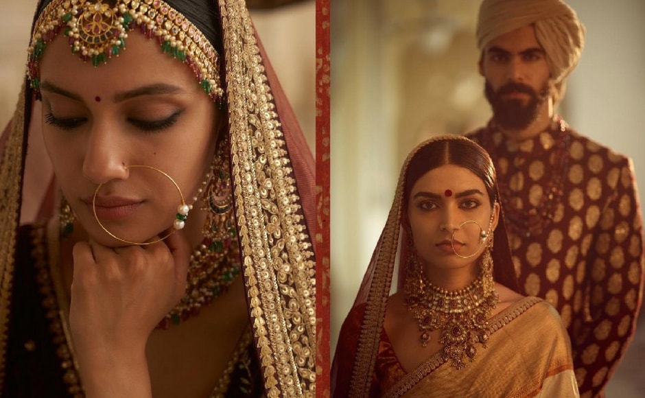 Sabyasachi says, 'Deep reds, henna and browns, reminiscent of 'The Indian Earth' have a certain sense of dominance and power. ' Silk, kanjeevaram, zardozi and gota form the basis of the bridalwear for the The Indian Earth collection. Image via Sabyasachi Mukherjee/Facebook Sabyasachi says, 'Deep reds, henna and browns, reminiscent of 'The Indian Earth' have a certain sense of dominance and power. ' Silk, kanjeevaram, zardozi and gota form the basis of the bridalwear for the The Indian Earth collection. Image via Sabyasachi Mukherjee/Facebook