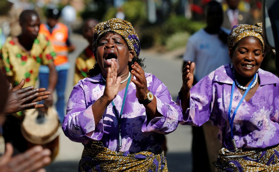 Women sing before the opening of the Mercy James hospital, a hospital named after one of Madonna's adopted child, Mercy James, in Blantyre, Malawi. (Reuters) Women sing before the opening of the Mercy James hospital, a hospital named after one of Madonna's adopted child, Mercy James, in Blantyre, Malawi. (Reuters)