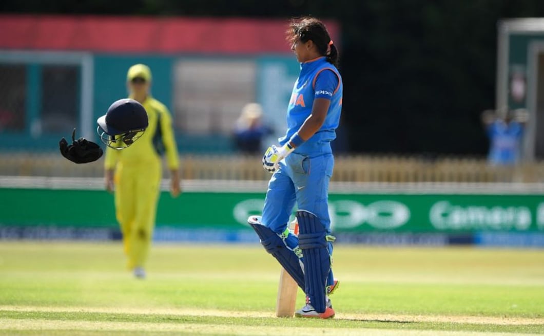 Harmanpreet Kaur reached her 100 (90) with a close double, after almost being stranded on 99, thanks to a fielding mix-up. However, anger and frustration finally led to joy as she became the third Indian centurion this World Cup. Twitter/ @cricketworldcup Harmanpreet Kaur reached her 100 (90) with a close double, after almost being stranded on 99, thanks to a fielding mix-up. However, anger and frustration finally led to joy as she became the third Indian centurion this World Cup. Twitter/ @cricketworldcup