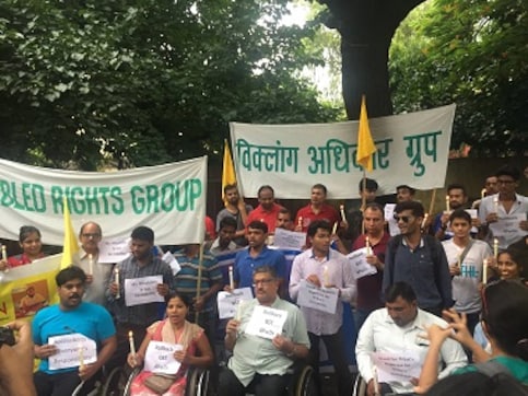 Disabled people protest against GST on helping aids, demand subsidies and incentives Disabled people protest against GST on helping aids, demand subsidies and incentives