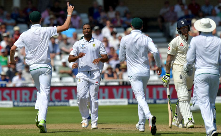South Africa's Vernon Philander (2L) was in terrific form, breaking the back of England with 3/24 in 10 overs, that included the wickets of Keaton Jennings and Gary Ballance early, and the big wicket of Ben Stokes. AFP South Africa's Vernon Philander (2L) was in terrific form, breaking the back of England with 3/24 in 10 overs, that included the wickets of Keaton Jennings and Gary Ballance early, and the big wicket of Ben Stokes. AFP