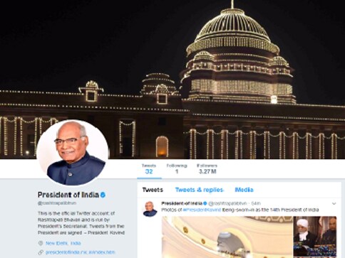 Ram Nath Kovind takes over President of India Twitter handle, gets three million followers