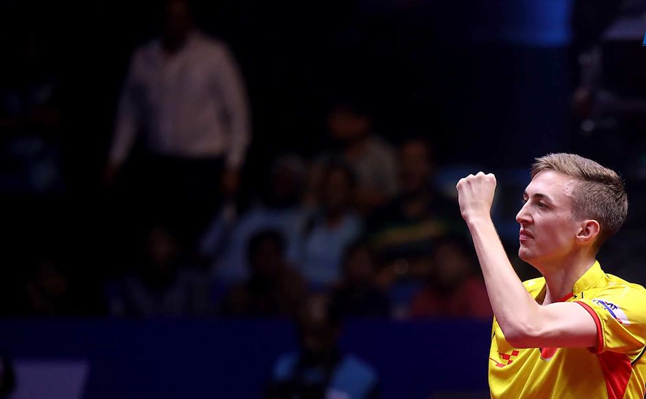 Briton Liam Pitchford pulled off an upset win over Wong Chun Ting 2-1 in the men's singles to extend Falcons TTC's lead to 7-5. Image courtesy: Facebook/ Ultimate Table Tennis Briton Liam Pitchford pulled off an upset win over Wong Chun Ting 2-1 in the men's singles to extend Falcons TTC's lead to 7-5. Image courtesy: Facebook/ Ultimate Table Tennis