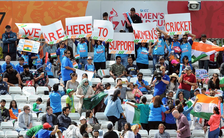 Popularity of women's cricket seems to be on the rise: Indian cricket fans holding placards in support of women's cricket during the ICC Women's World Cup 2017. AP Popularity of women's cricket seems to be on the rise: Indian cricket fans holding placards in support of women's cricket during the ICC Women's World Cup 2017. AP
