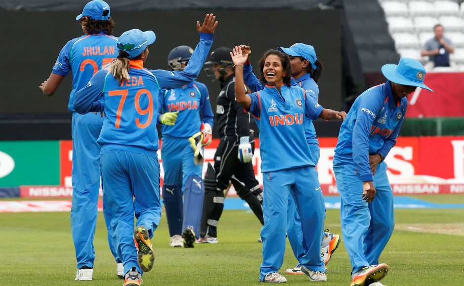 Poonam Yadav celebrates the wicket of Maddy Green. Reuters Poonam Yadav celebrates the wicket of Maddy Green. Reuters