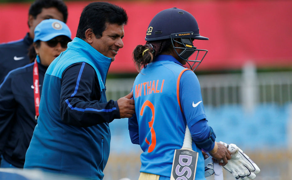 India's Mithali Raj is congratulated by coach Tushar Arothe after her dismissal. Reuters India's Mithali Raj is congratulated by coach Tushar Arothe after her dismissal. Reuters